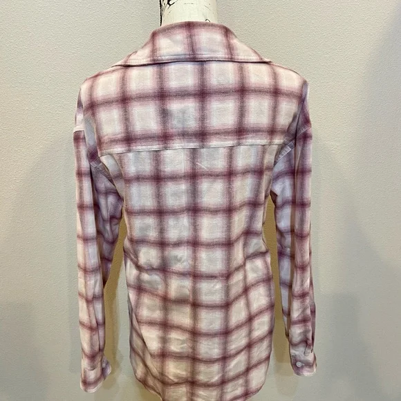 Aeropostale Plaid Flannel Button Up Down Collared Shirt Oversized Soft Pink XS - Picture 4 of 7